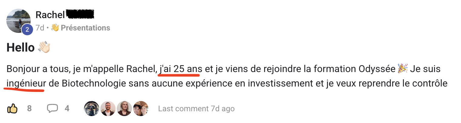 Message de bienvenue d'un élève sur Skool n°8