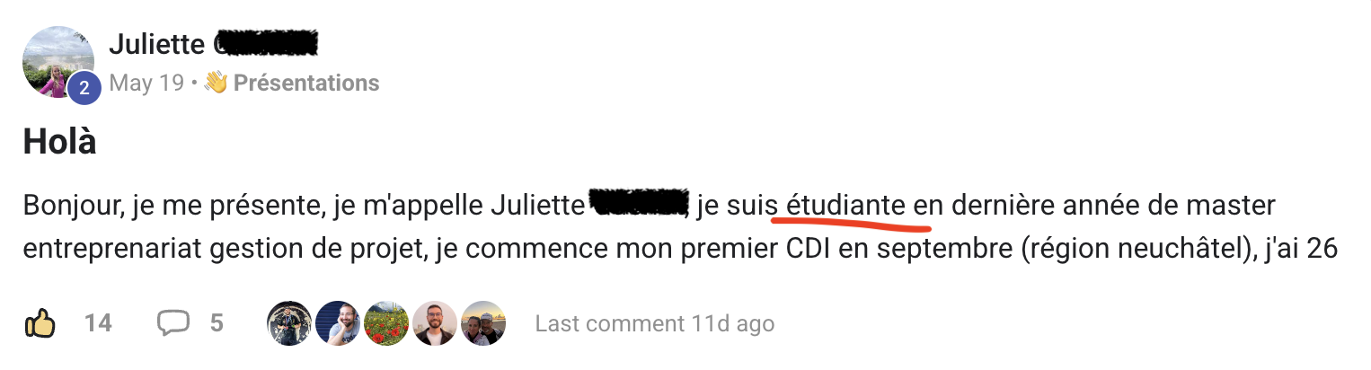 Message de bienvenue d'un élève sur Skool n°5