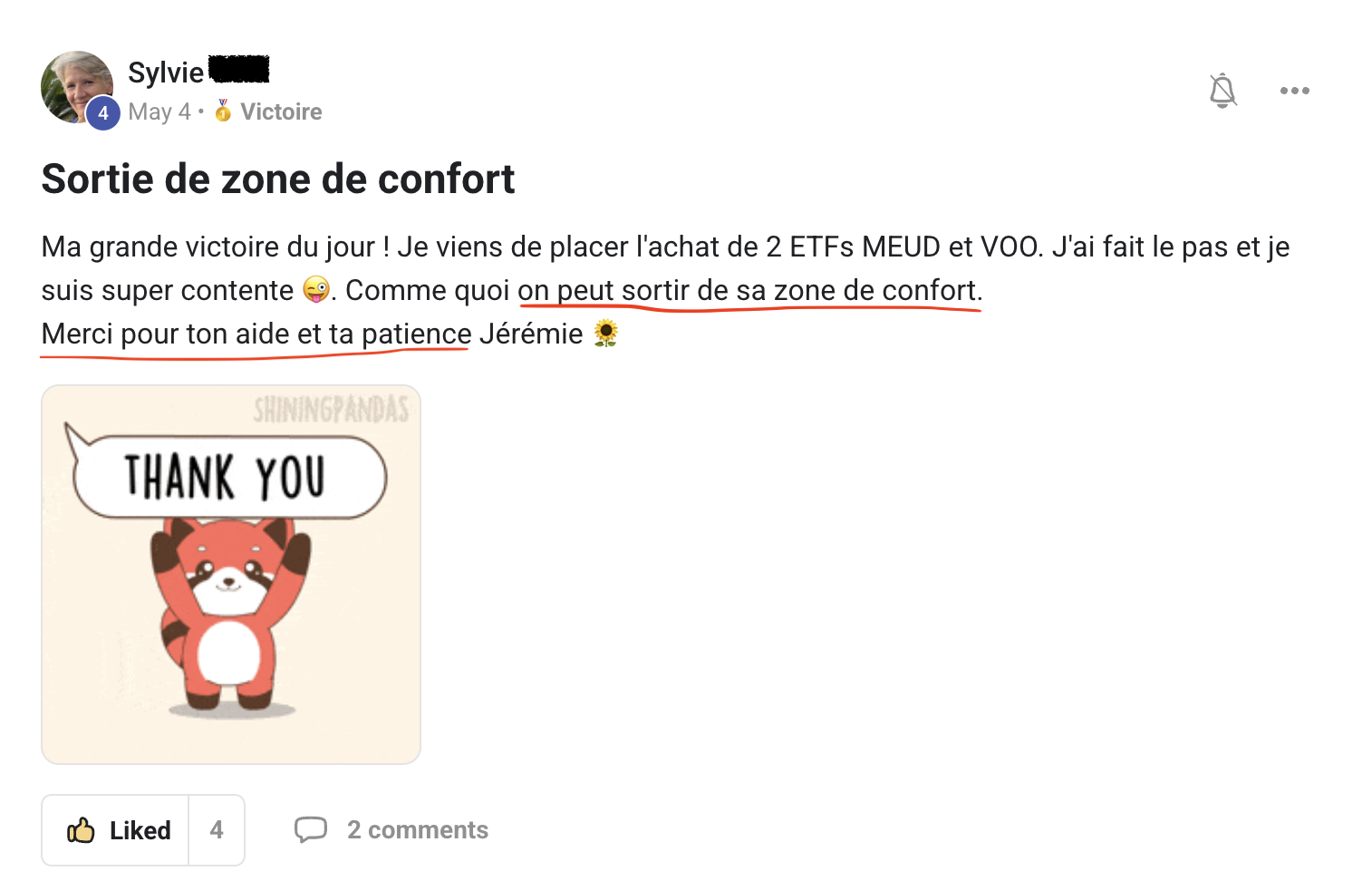 Résultat élève partagé sur Skool n°32