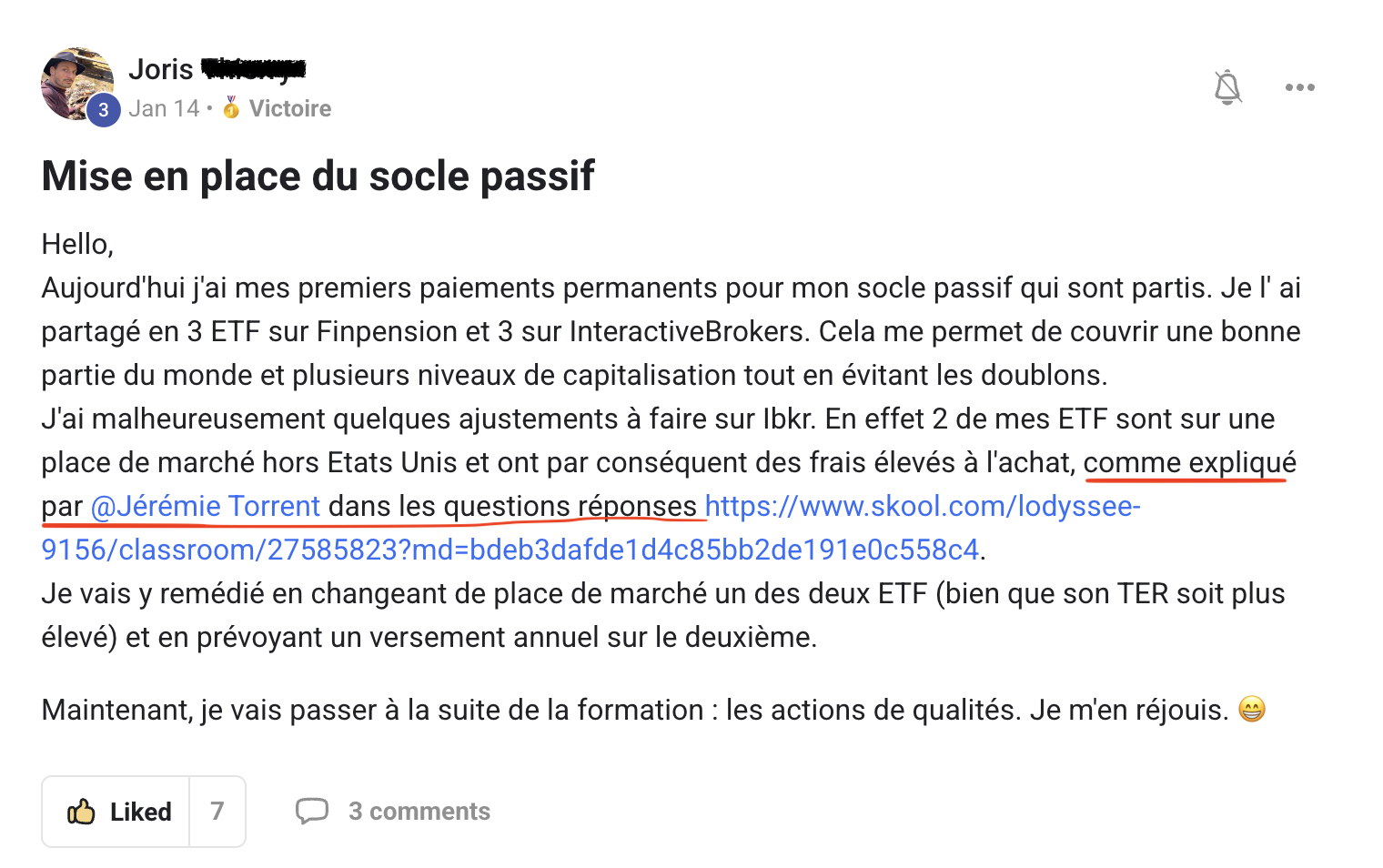Résultat élève partagé sur Skool n°16