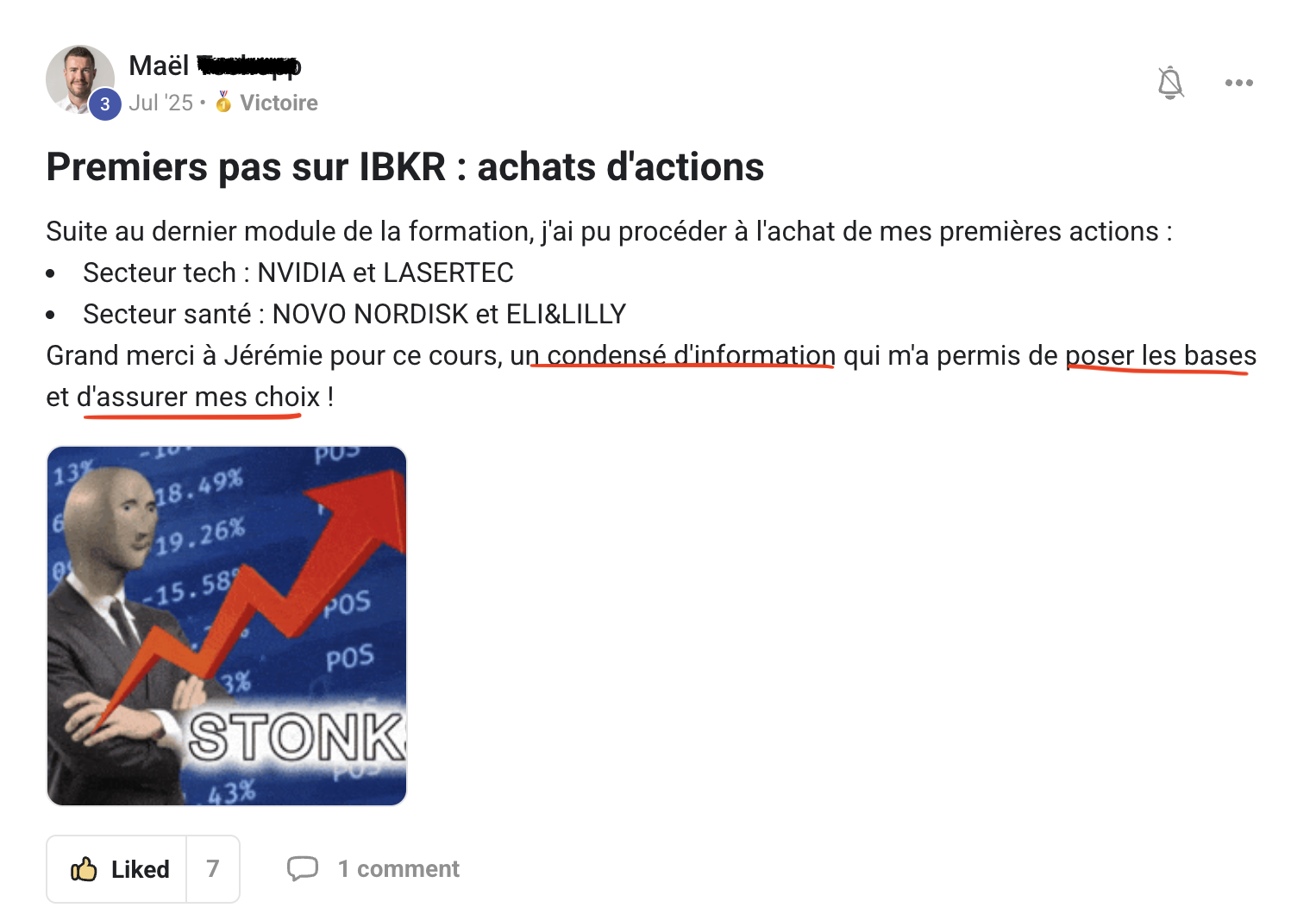 Résultat élève partagé sur Skool n°12