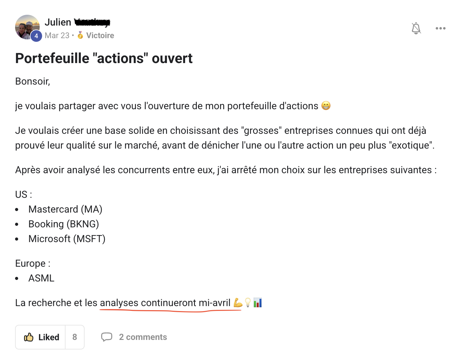 Résultat élève partagé sur Skool n°24