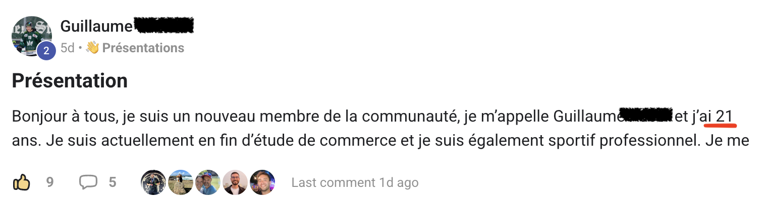 Message de bienvenue d'un élève sur Skool n°9