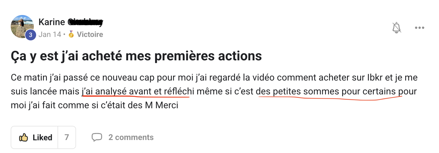 Résultat élève partagé sur Skool n°15