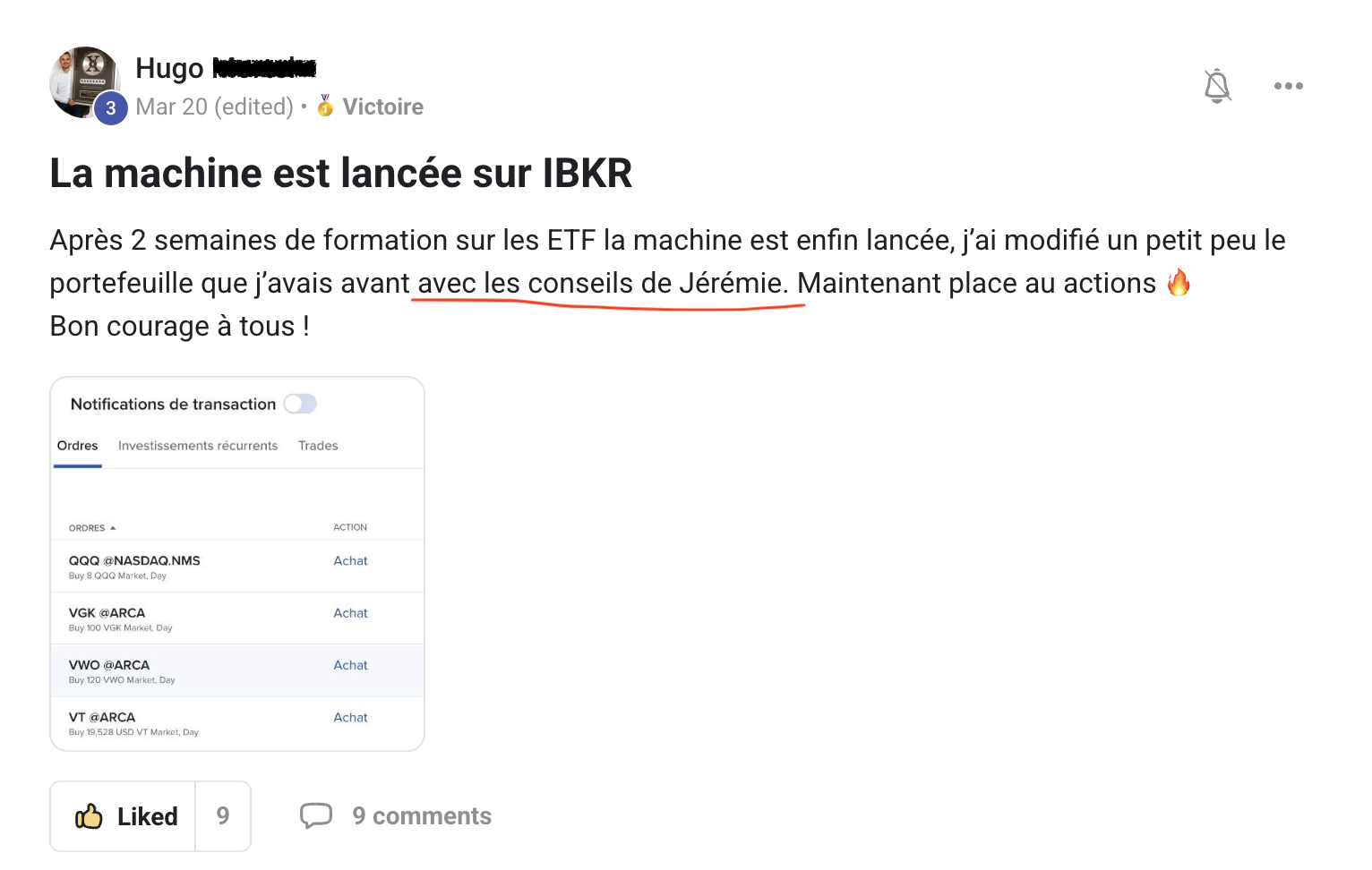 Résultat élève partagé sur Skool n°23